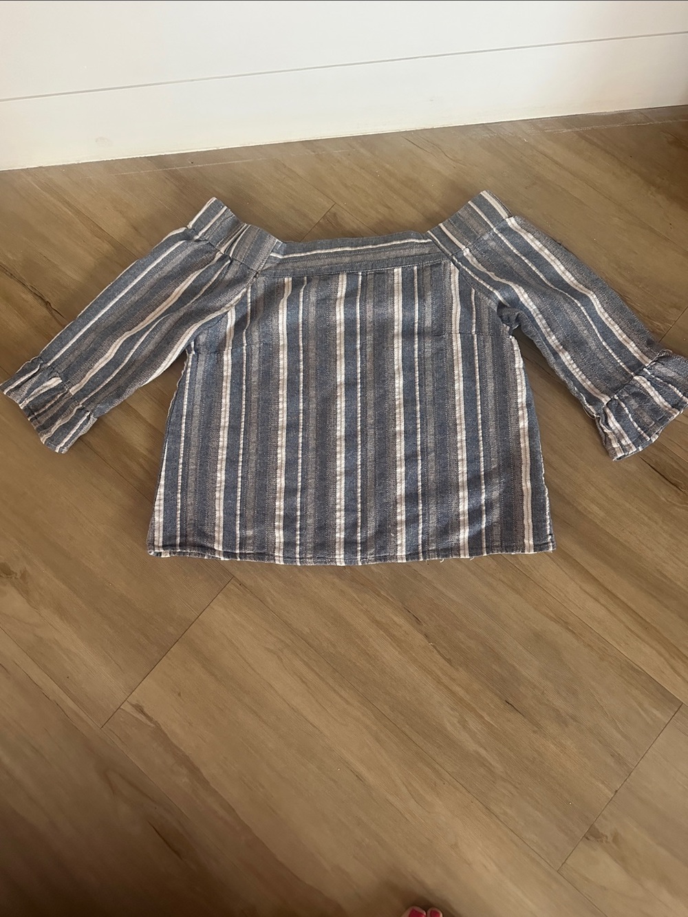 Vestique Blue and White Striped Off-the-Shoulder Peasant Top